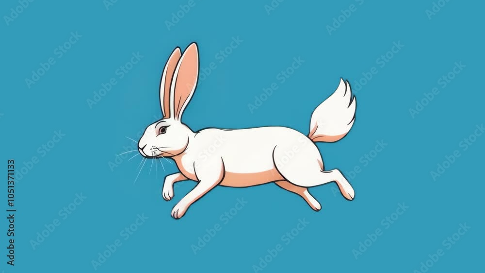 A white rabbit running across a blue background - Loop animation A white rabbit running across a blue background - Loop animation