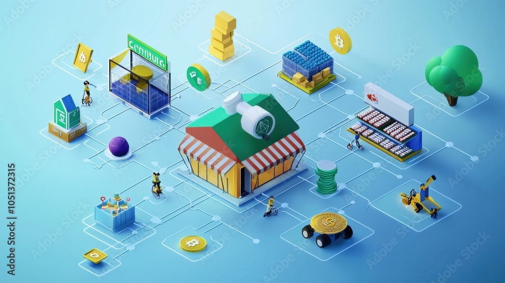 Fototapeta premium Blockchain Integration in SMEs: A 3D and Vector Visual Journey