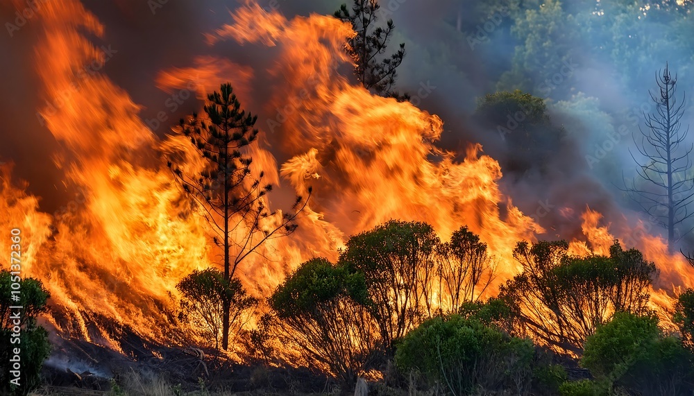 Fiery inferno engulfs the once lush forest Fiery inferno engulfs the once lush forest