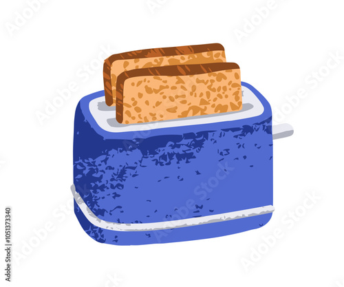 Toaster with roasted bread slices popping. Fresh toast pieces for breakfast. ...