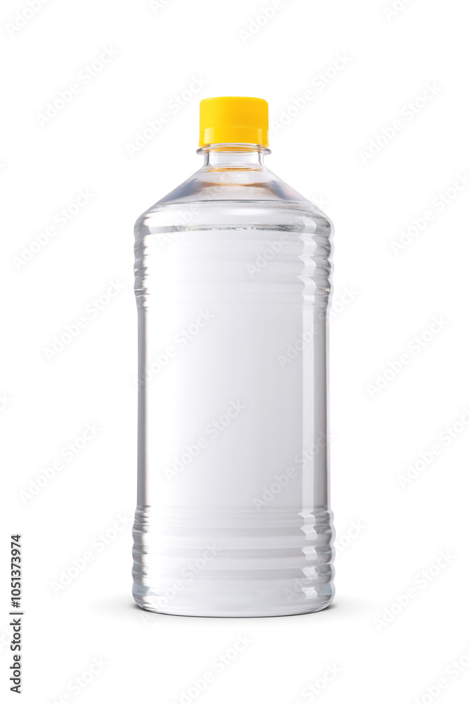 Fototapeta premium Plastic bottle with petroleum chemicals: solvent, turpentine, spirit, petrol, gasoline. Isolated. Transparent PNG image.