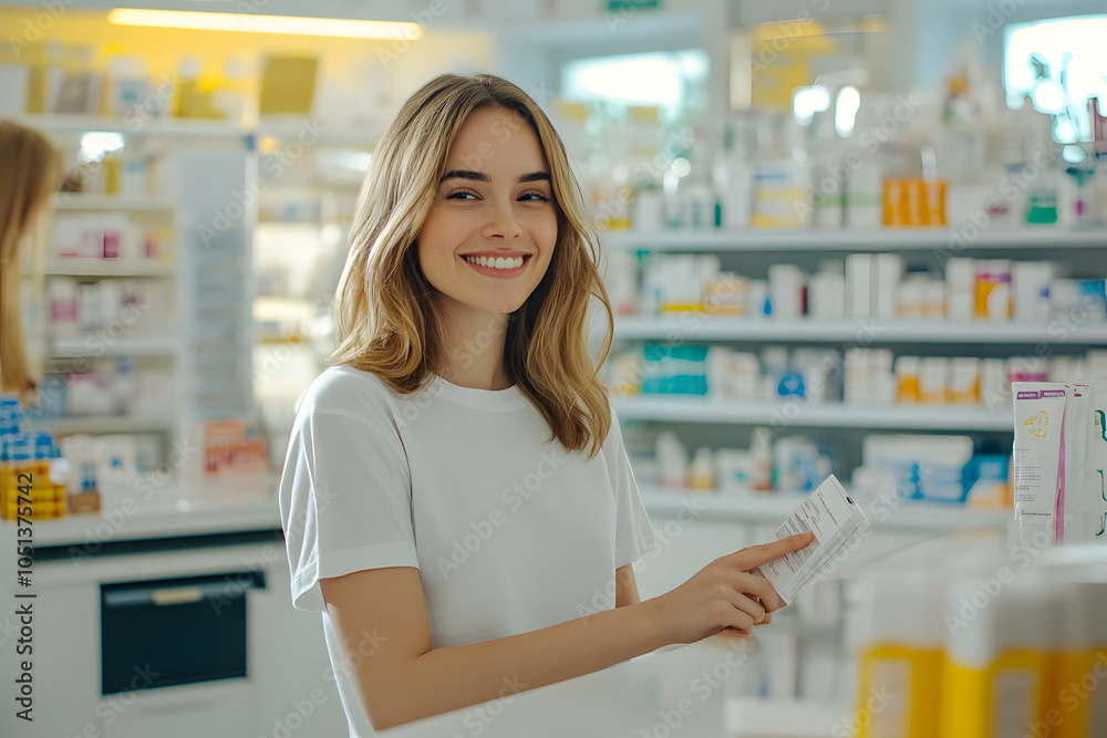 Pharmacist standing inside of the pharmacy in white coat Pharmacist standing inside of the pharmacy in white coat