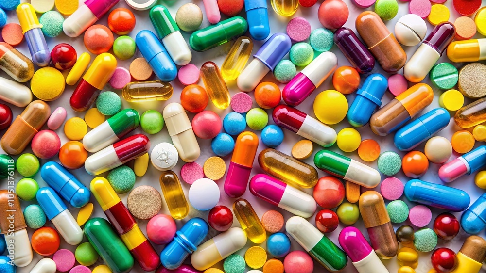 A vibrant tapestry of colorful pills and capsules scattered across a clean white surface, representing a spectrum of medical treatments and a kaleidoscope of potential remedies. A vibrant tapestry of colorful pills and capsules scattered across a clean white surface, representing a spectrum of medical treatments and a kaleidoscope of potential remedies.