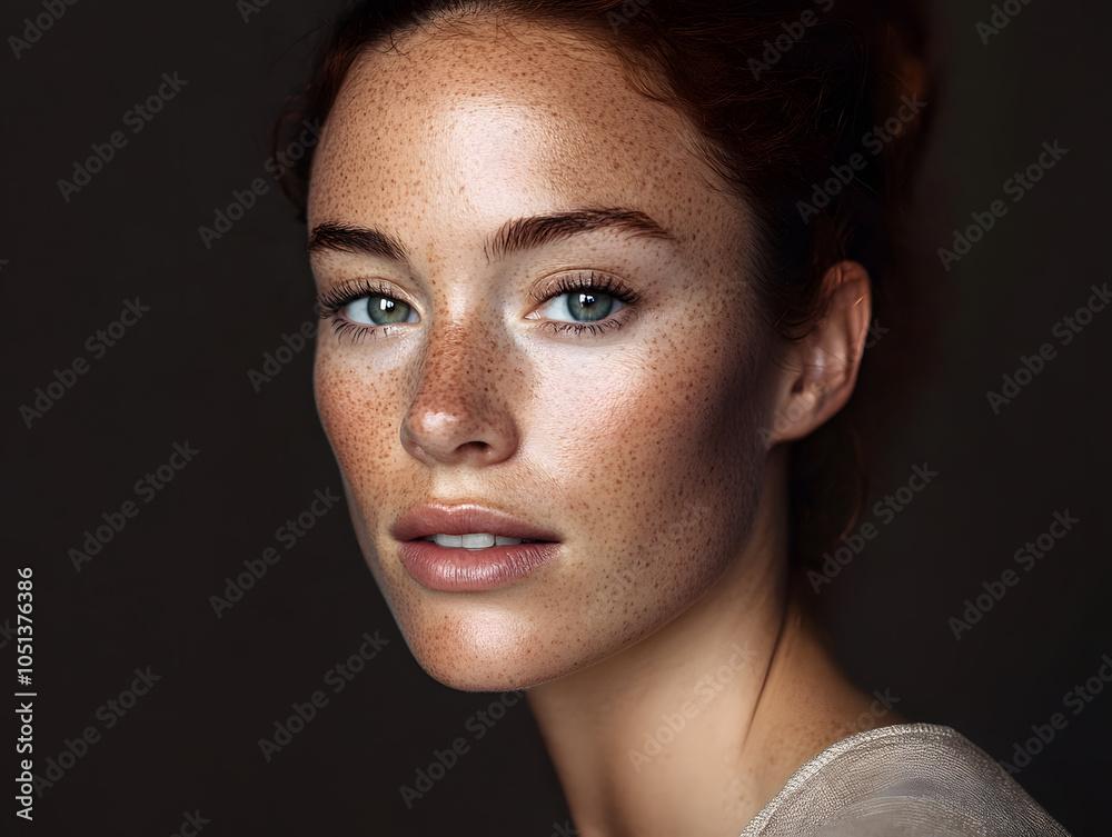 Fototapeta premium A closeup portrait of a woman with clear skin without makeup with radiant, smooth skin