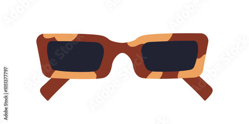 Sunglasses, rectangle shapes frame and lenses. Fashion accessory, eyewear for summer sun protection, modern retro style. Stylish glasses design. Flat vector illustration isolated on white background