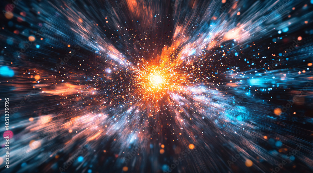 Fototapeta premium Neon design elements light glow and flash technology abstract background. Fractal lights moving fast. Speed concept. High quality photo 