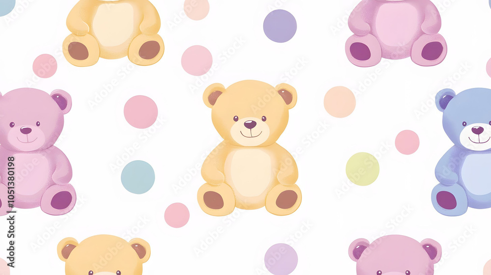 Fototapeta premium Teddy bear seamless pattern with cute hearts and playful designs, perfect for baby cards and Valentine's Day decorations