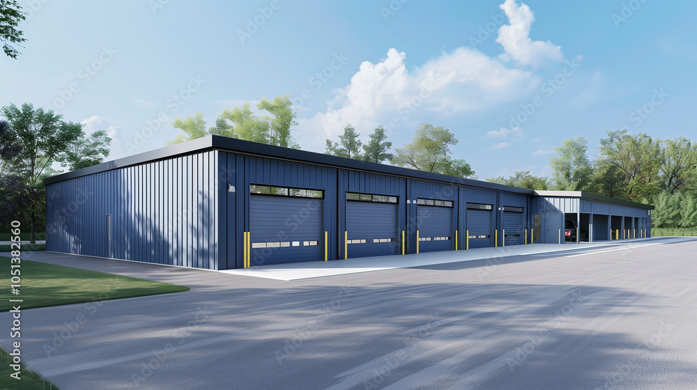 Blue metal modern hall.