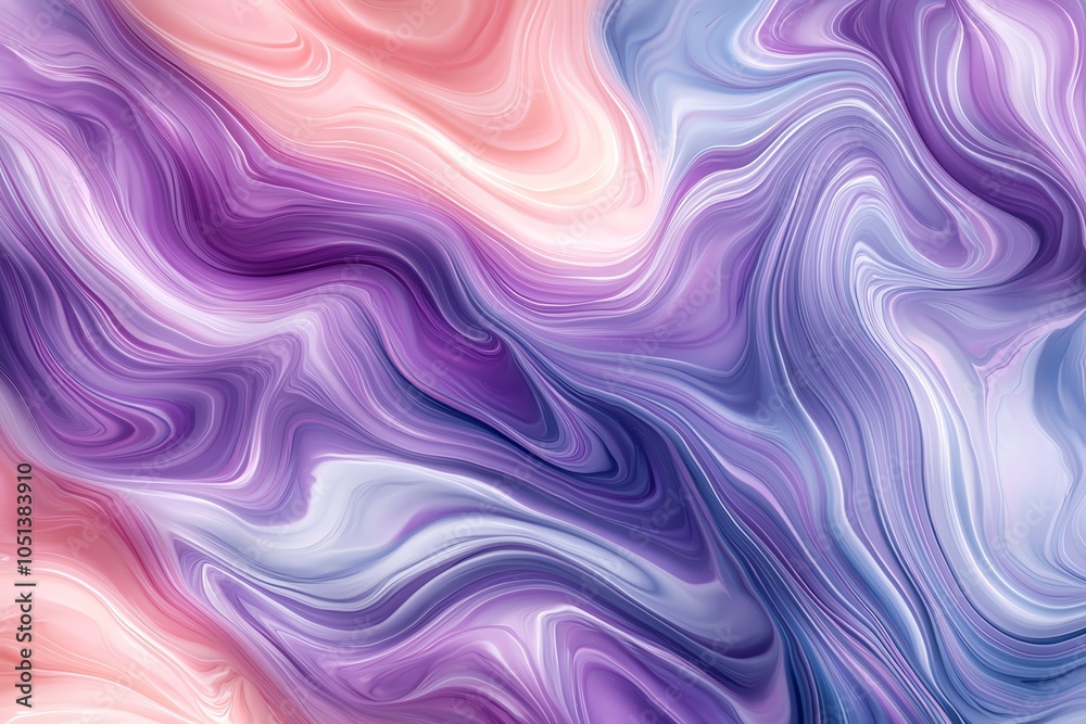 Fototapeta premium Abstract pastel fluid art with swirls of pink, purple, and blue creating a calming and dreamy atmosphere. Perfect for backgrounds and designs.