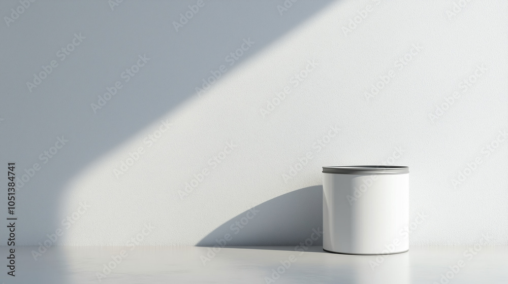 Versatile White Paint Can Mockup Ideal for Branding and Marketing, Set Against a Seamless White Wall Background without Text on the Label Versatile White Paint Can Mockup Ideal for Branding and Marketing, Set Against a Seamless White Wall Background without Text on the Label