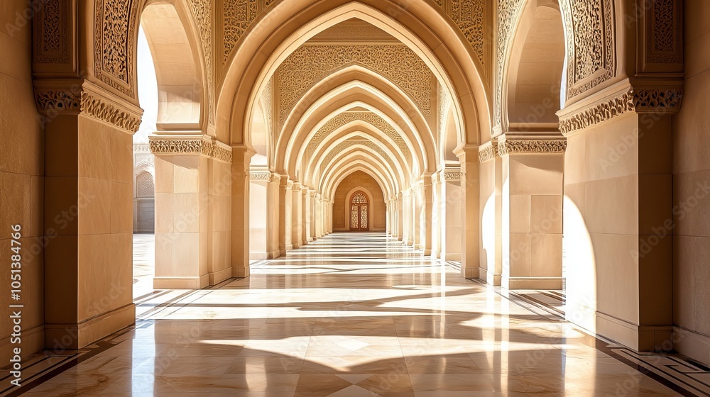 Fototapeta premium A photo of the interior corridor of a mosque