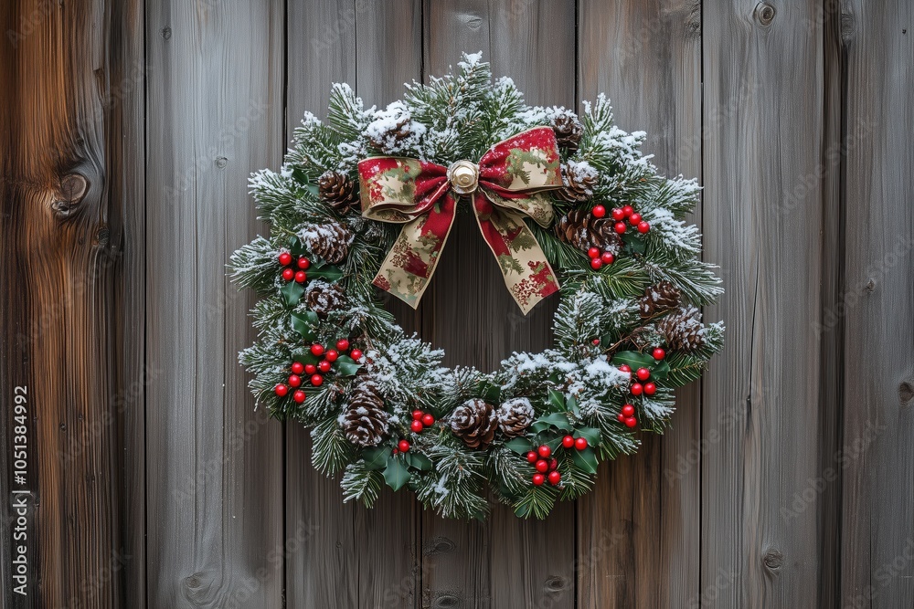 Christmas wreath with red berries and bow Christmas wreath with red berries and bow