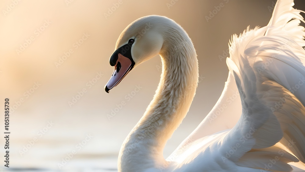 Fototapeta premium Discover the exquisite beauty of nature with this high-resolution close-up shot of a swan’s intricate feathers. Captured in soft, warm light, this image highlights the stunning textures.