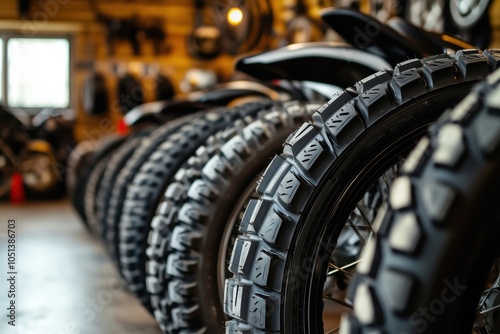 Tires in different sizes and treads displayed photo