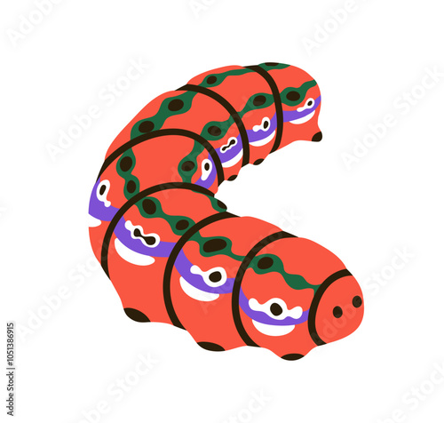 Fat caterpillar crawling. Thick bright insect. Butterfly larva. Cute fleshy g...