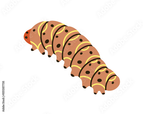 Caterpillar crawling. Fat butterfly larva with long body. Centipede, larval l...