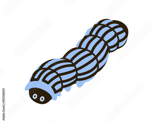 Fat caterpillar crawling. Thick butterfly larva. Cute garden fauna. Larval insect with funny eyes and striped body pattern. Summer caterpiller. Flat vector illustration isolated on white background