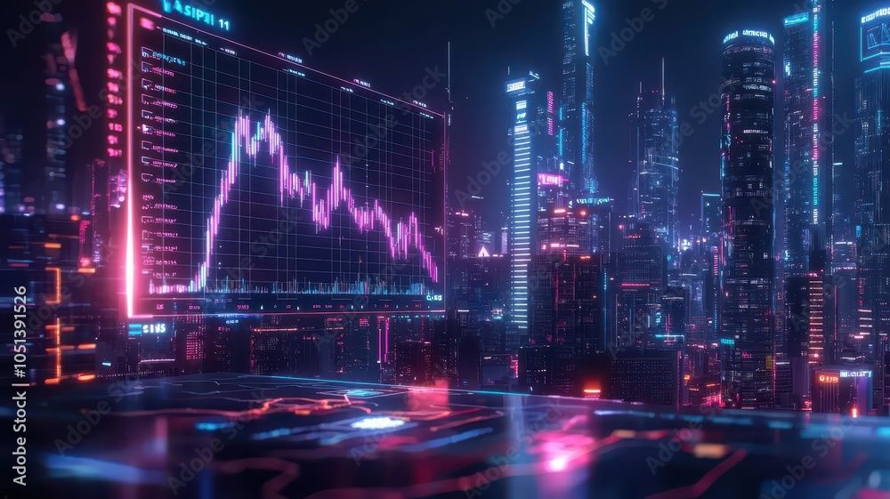Fototapeta premium Futuristic Line Chart Illustrating Market Trends with Dynamic Data Visualization and Bold Colors