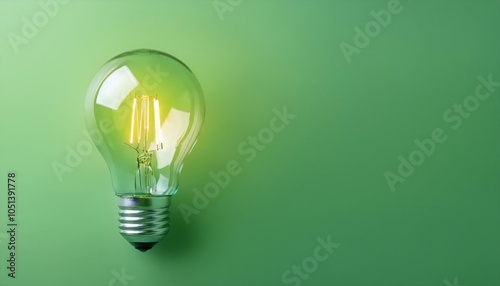 Bright Light Bulb Isolated on Pastel Green Background 3D Creative Concept