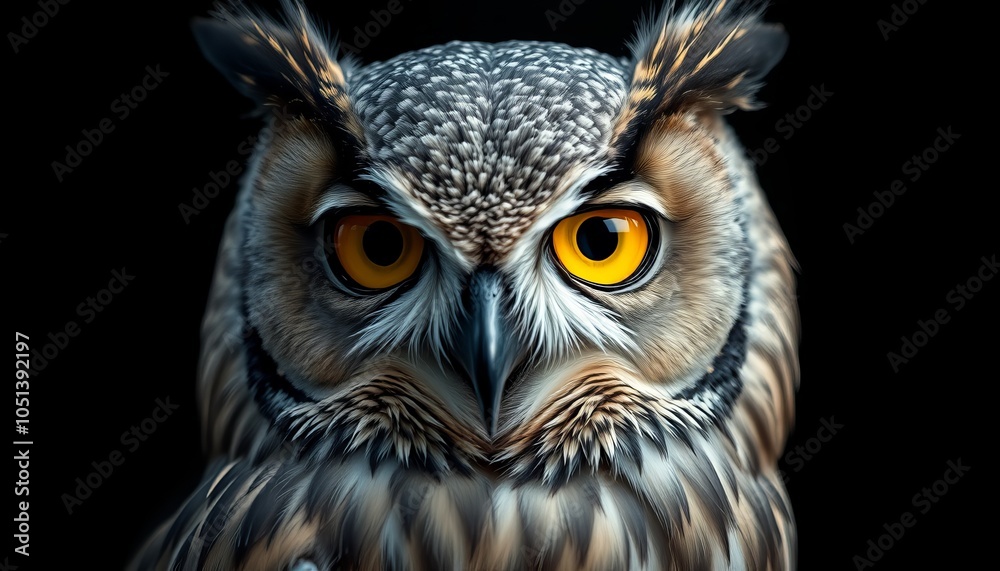 Close-up Portrait of an Owl with Bright Yellow Eyes Close-up Portrait of an Owl with Bright Yellow Eyes