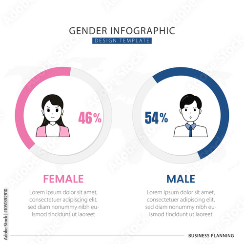 Cartoon infographic on human sexuality. Demographic analysis template. Male female ratio for population visualization. man woman icons, gender data Vector illustration.