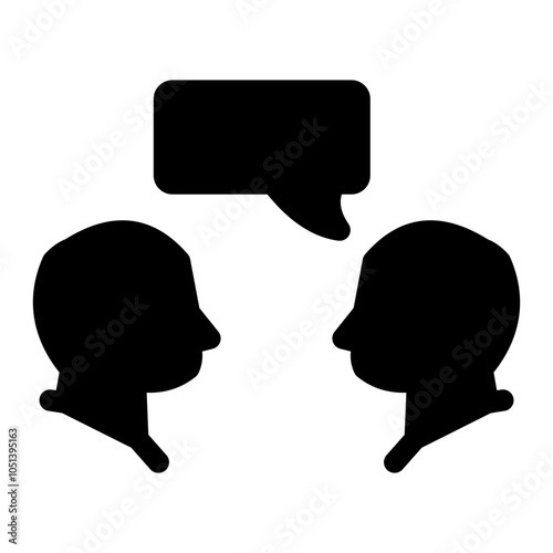 Communication and conversation solid icons in minimalist black and white style, depicting talking heads, speech bubbles, and dialogue symbols. Perfect for use in social media, messaging apps.