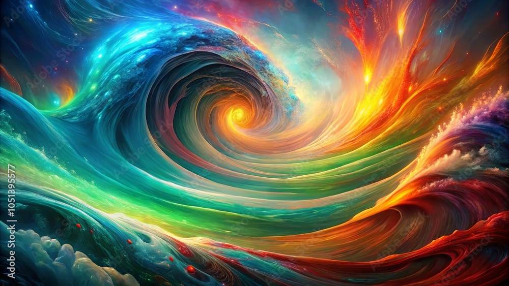 A swirling vortex of vibrant hues creates an abstract landscape where waves of color intertwine, forming a cosmic dance of light and energy. A swirling vortex of vibrant hues creates an abstract landscape where waves of color intertwine, forming a cosmic dance of light and energy.