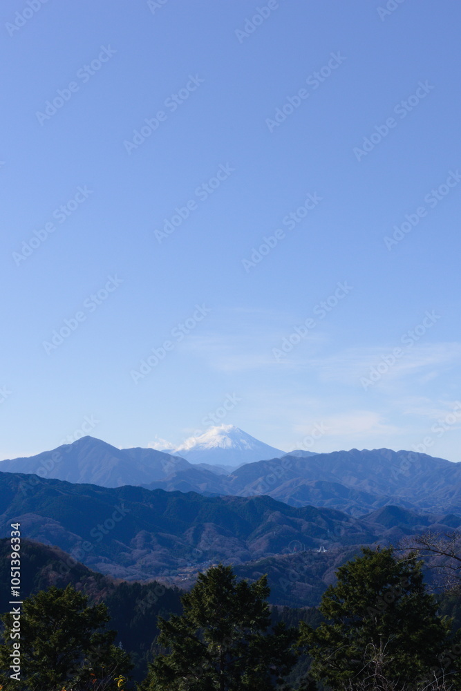青空を背景にした高尾山から見た富士山 青空を背景にした高尾山から見た富士山