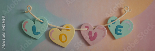 LOVE - Handcrafted Pastel Hearts Spelling LOVE on a Rope Garland
