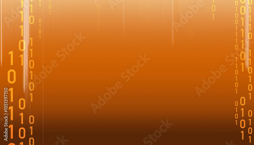 Yellow binary numbers 0101 code on gradient orange background. Data Stream for infosec and cryptography
