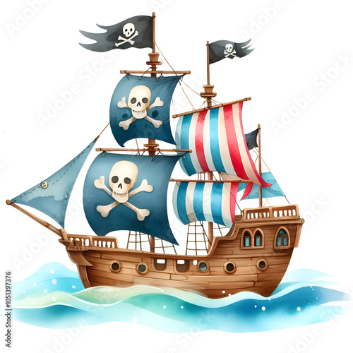 Cute Pirate Clipart, Pirate Ship Clipart, Treasure Island, pirate graphics, Treasure Clipart, Watercolor Clipart, Card Making, Scrapbooking