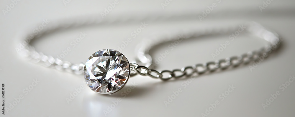 Fototapeta premium Close-Up of a Diamond Pendant on a Silver Chain with Water Droplets