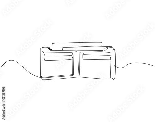 Continuous one line drawing of money wallet. One line drawing illustration of wallet. Business, banking, finance, e - commerce concept single line. Editable outline