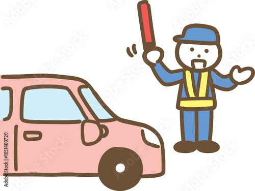 車を誘導している男性警備員