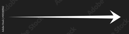 Straight Long Arrow. Horizontal pointer to the right. Navigation element. Vector illustration isolated on black background. White simple symbol for measuring.