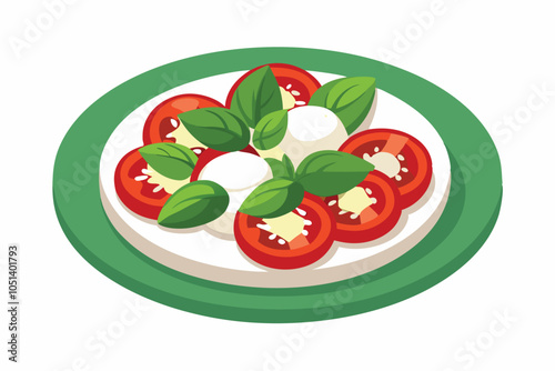 Caprese Salad Icon – Mozzarella, Tomato, and Basil on Plate, Classic Italian Salad Isolated on White.