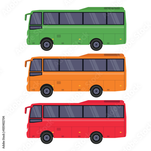 Vector illustration sets of bus in cartoon flat style. Land public transportation in three different color,. Icon or symbol for digital resources, infographic, logo, etc