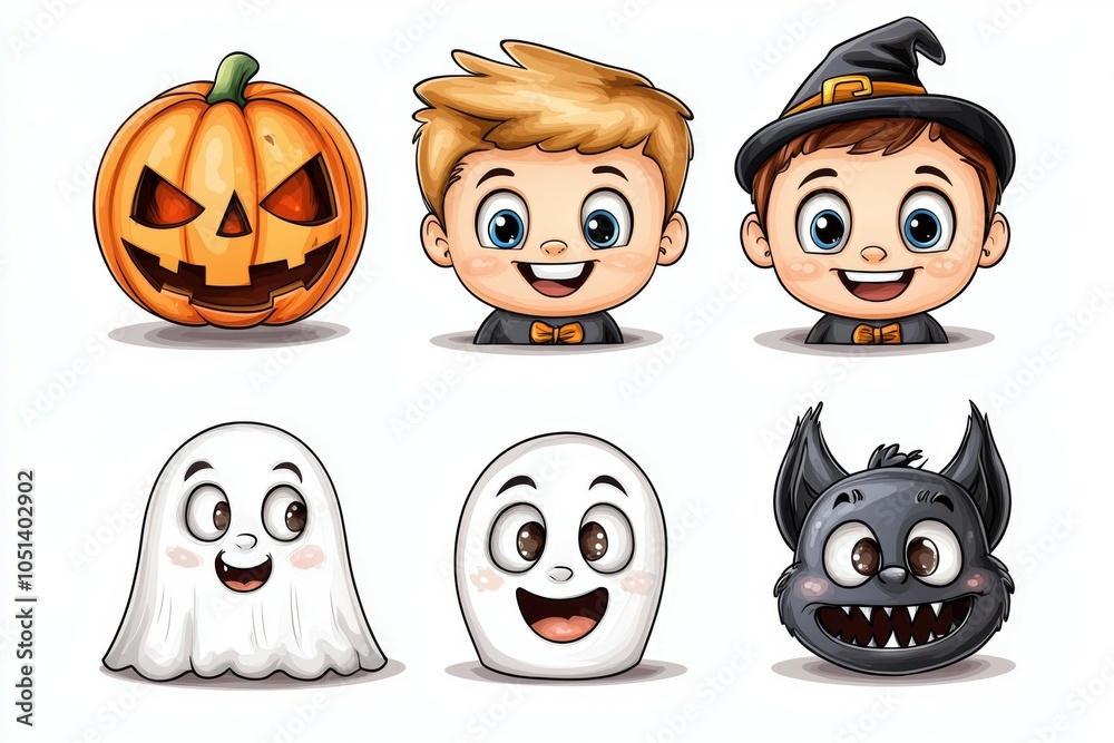 A cartoon of a boy with a pumpkin and a ghost A cartoon of a boy with a pumpkin and a ghost