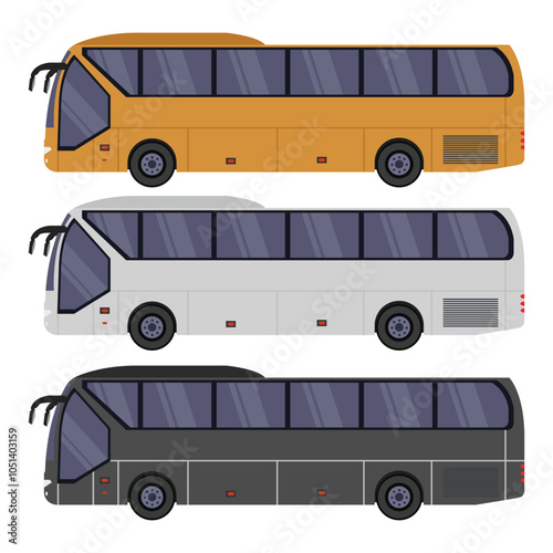 Vector illustration sets of bus in cartoon flat style. Land public transportation in three different color,. Icon or symbol for digital resources, infographic, logo, etc