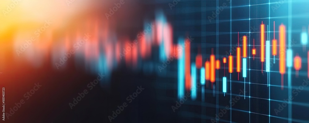 Fototapeta premium Abstract financial data visualization with glowing chart lines and bars.