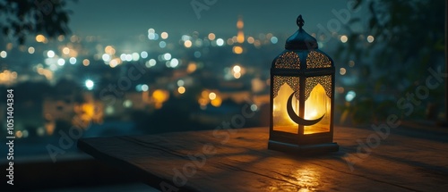 An Islamic Ramadan lantern with a crescent moon