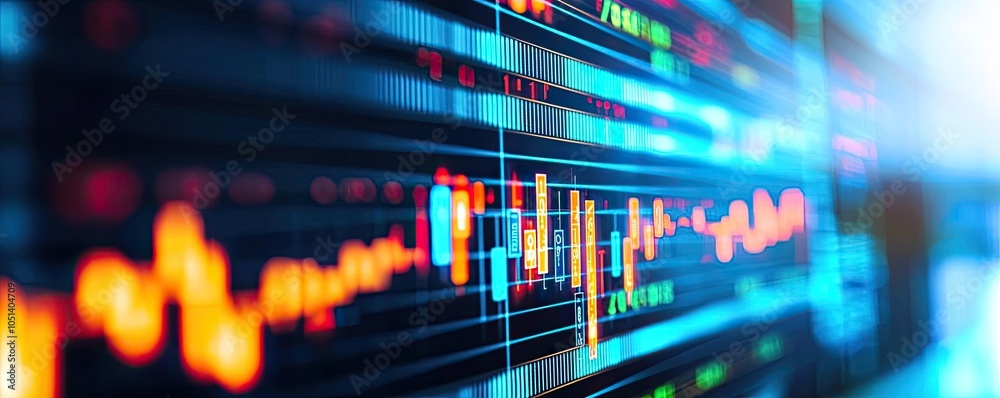 Colorful data visualization with graph lines and digital display. Colorful data visualization with graph lines and digital display.