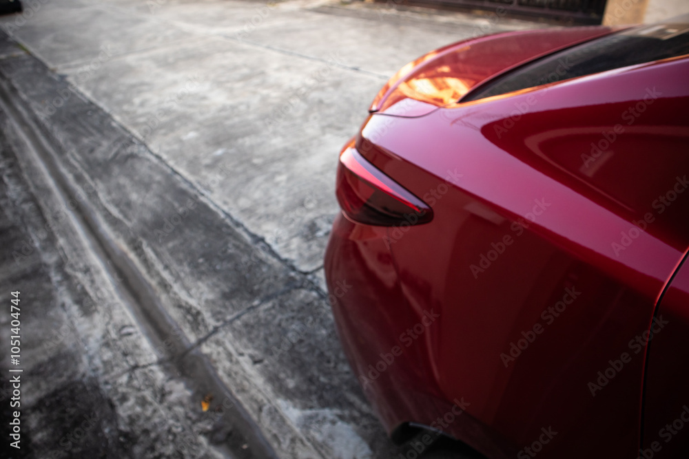Fototapeta premium close up car on street automotive roadtrip on sunset background for transport, travel of nature to vehicle auto landscape light the sun for travel journey trip summer and lifestyle
