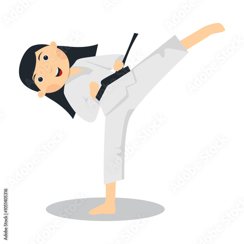 Kid Karate Illustration with Happy Expression. Isolated Vector Character.