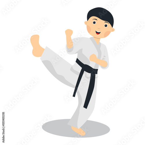 Kid Karate Illustration with Happy Expression. Isolated Vector Character.