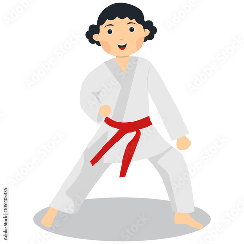 Kid Karate Illustration with Happy Expression. Isolated Vector Character.