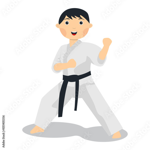 Kid Karate Illustration with Happy Expression. Isolated Vector Character.