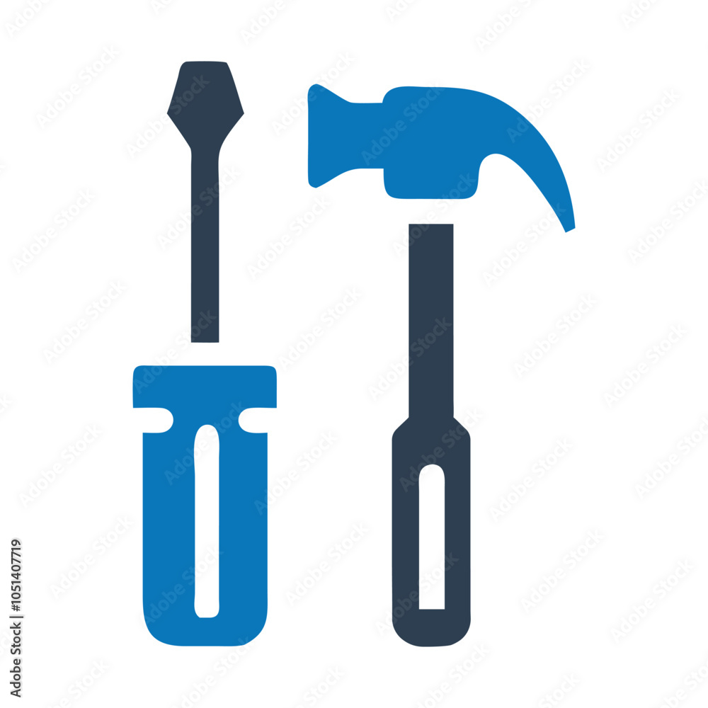 Hammer and screwdriver tools icon on white background Hammer and screwdriver tools icon on white background