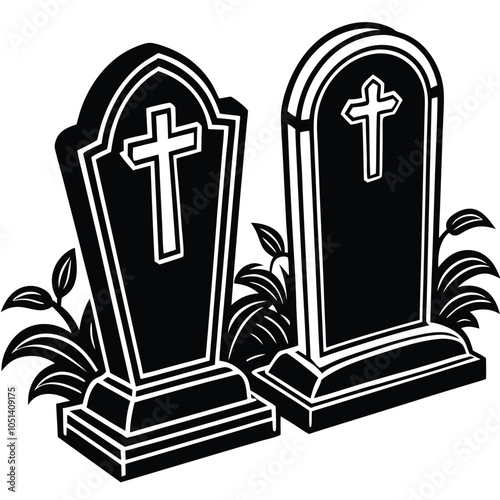 Tombstones Gravestones silhouette icon with Transparent Background Clipart.