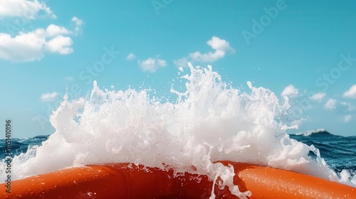 Wave crashing into a boat s hull, water splashing dramatically, boat wave splash, motion capture photo